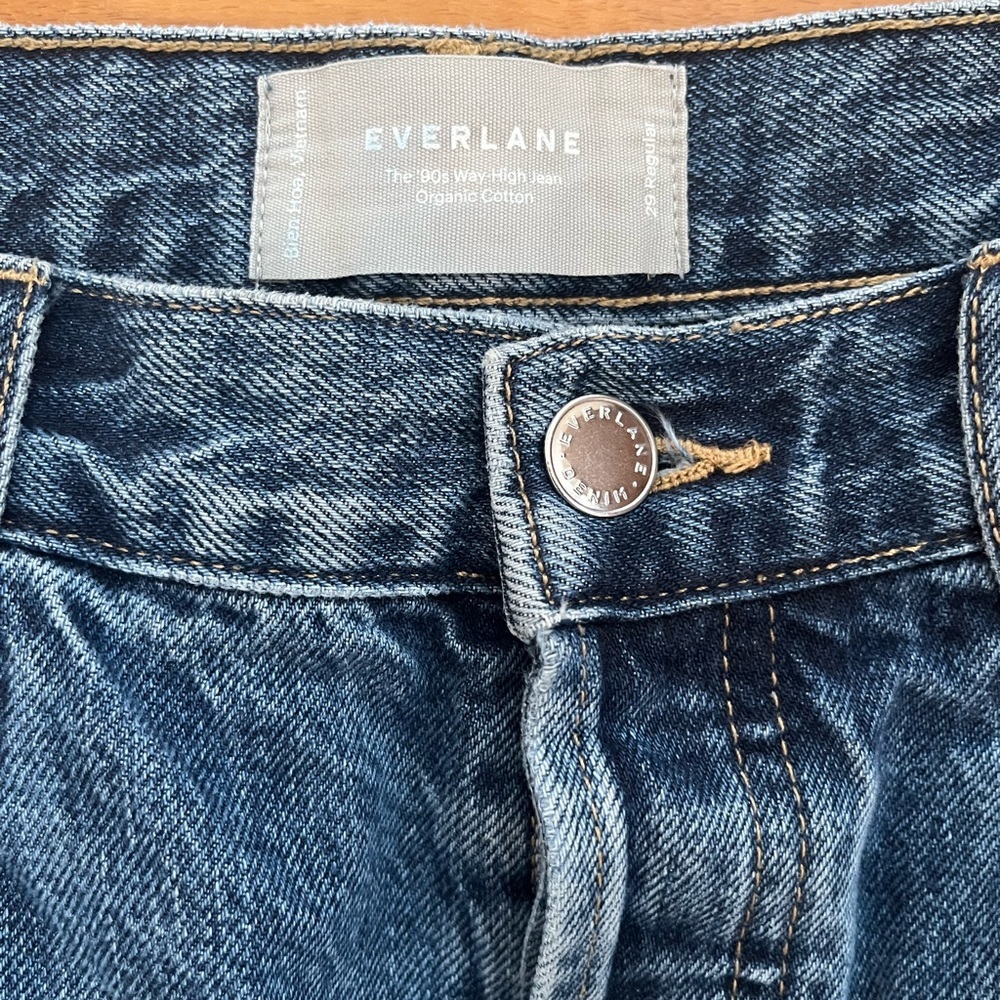Everlane 90s Way High Organic Cotton Classic Blue Straight Wide Leg Cute Jeans - Picture 9 of 15
